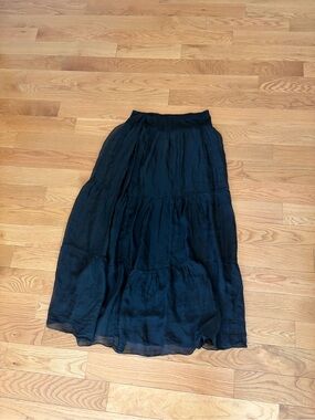 Black Tiered Midi Skirt - Women